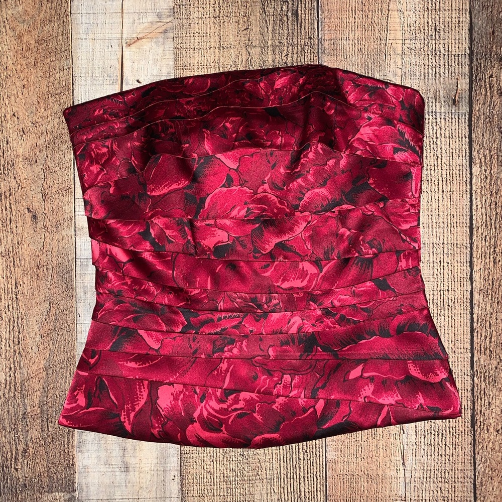 WHBM | Red & Black Floral Bustier